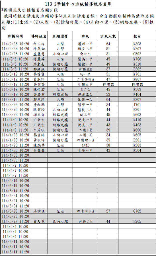 113-1班級輔導名單