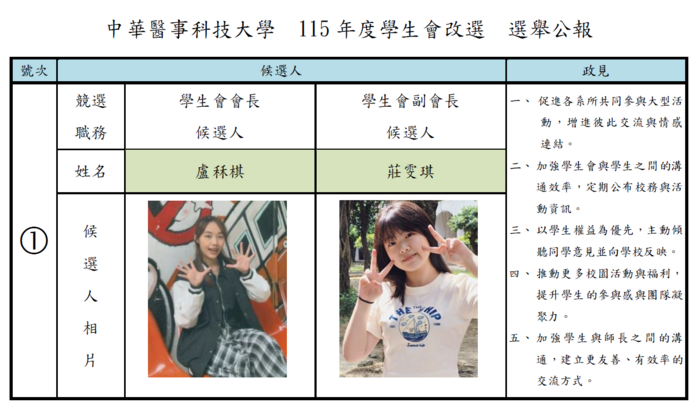 115年度學生會正副會長改選選舉公報圖片