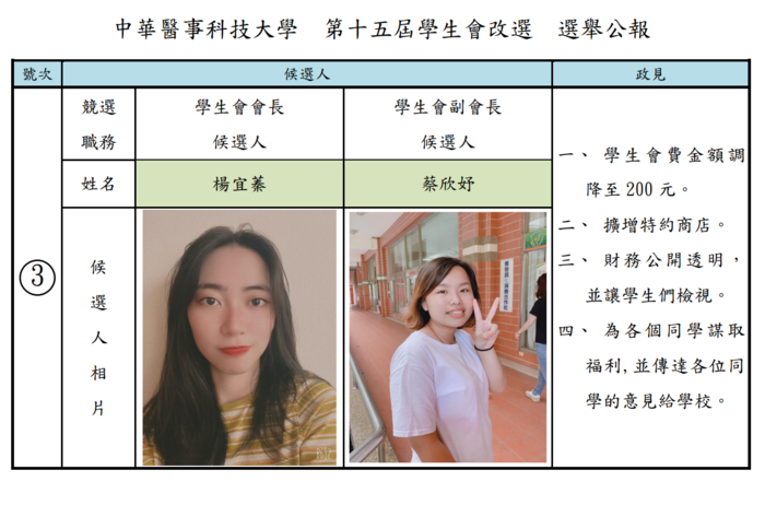 學生會正、副會長改選3號候選人選舉公報圖片
