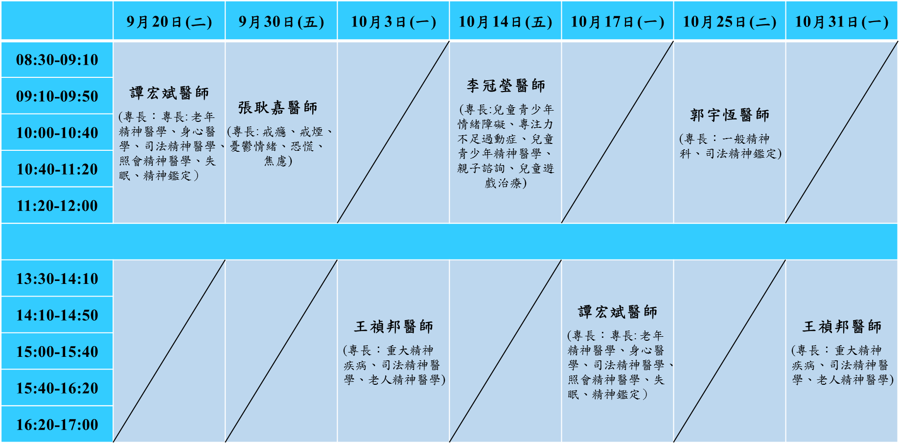 111 09-10月精神科醫師駐校諮詢時間表